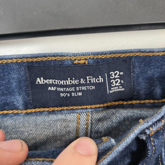 Abercrombie & Fitch Dark Wash Vintage Stretch 90s Slim Casual Jeans 32×32 - Picture 3 of 6